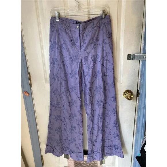 VTG Y2K Salvatore Ferragamo Flare Leg Pants Purple Floral Embroidered Lady Sz 8 - Picture 6 of 13